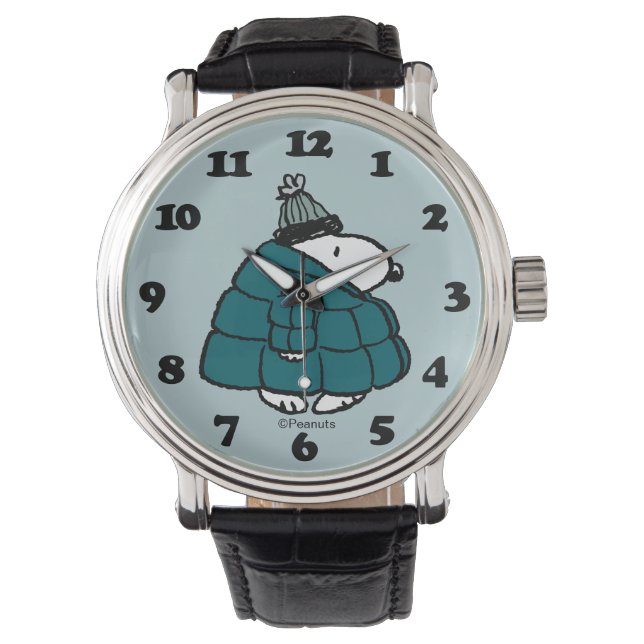 Peanuts | Snoopy Winter Puffer Jas Horloge (Voorkant)