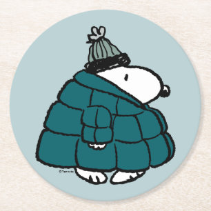 Peanuts   Snoopy Winter Puffer Jas Ronde Kartonnen Onderzetter