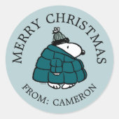 Peanuts | Snoopy Winter Puffer Jas Ronde Sticker (Voorkant)