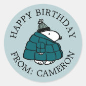 Peanuts | Snoopy Winter Puffer Jas Ronde Sticker (Voorkant)