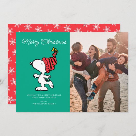 Peanuts | Snoopy Winter Vrolijk kerstfeest Feestdagenkaart (Voorkant / Achterkant)