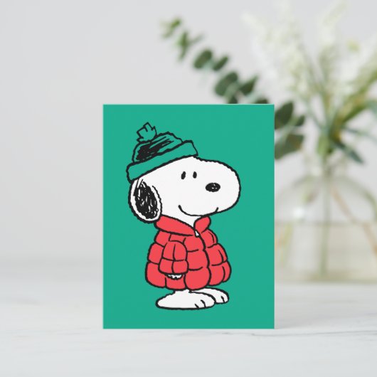 Peanuts | Snoopy Winterjas & Hoed Briefkaart (Staand voorkant)