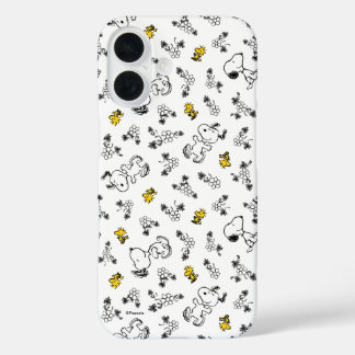 Peanuts | Snoopy & Woodstock B&W Bloempatroon iPhone 16 Hoesje