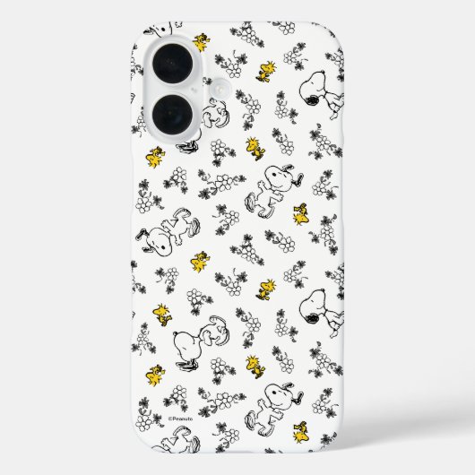 Peanuts | Snoopy & Woodstock B&W Bloempatroon Case-Mate iPhone Case (Achterkant)