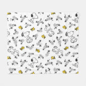 Peanuts | Snoopy & Woodstock B&W Bloempatroon Fleece Deken (Voorkant (Horizontaal))