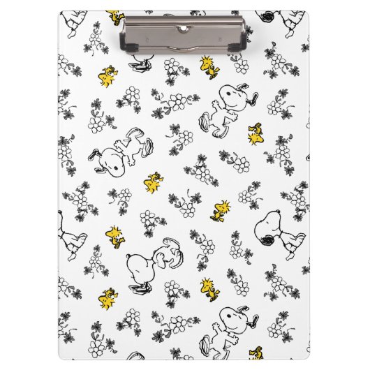 Peanuts | Snoopy & Woodstock B&W Bloempatroon Klembord (Voorkant)