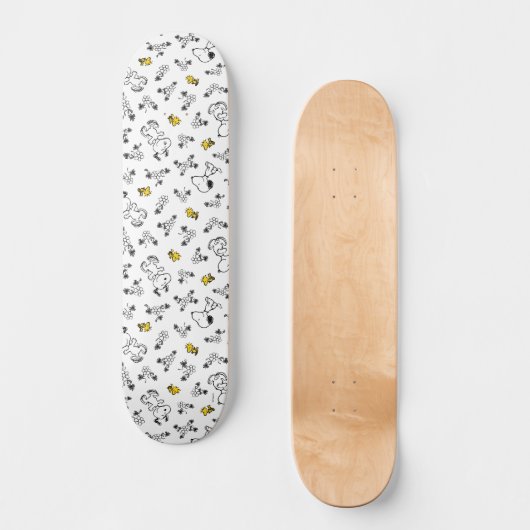 Peanuts | Snoopy & Woodstock B&W Bloempatroon Persoonlijk Skateboard (Voorkant)
