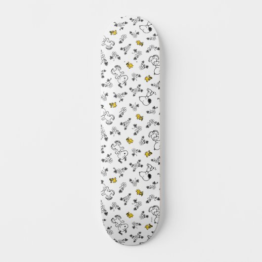 Peanuts | Snoopy & Woodstock B&W Bloempatroon Persoonlijk Skateboard (Voorkant)
