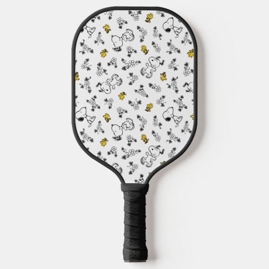 Peanuts | Snoopy & Woodstock B&W Bloempatroon Pickleball Paddle (Voorkant)