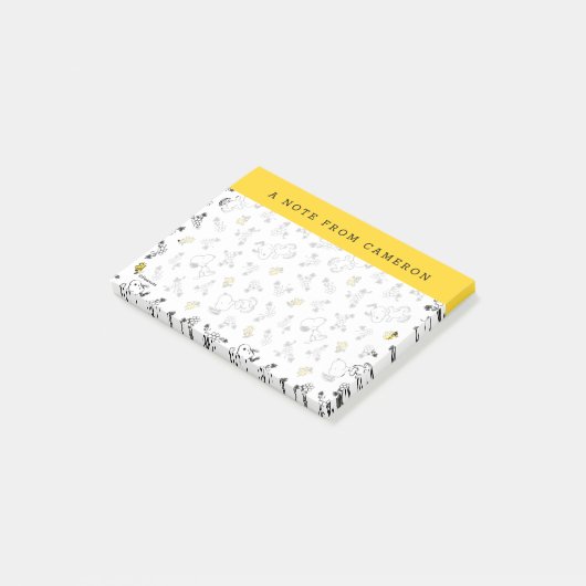 Peanuts | Snoopy & Woodstock B&W Bloempatroon Post-it® Notes (Schuin)