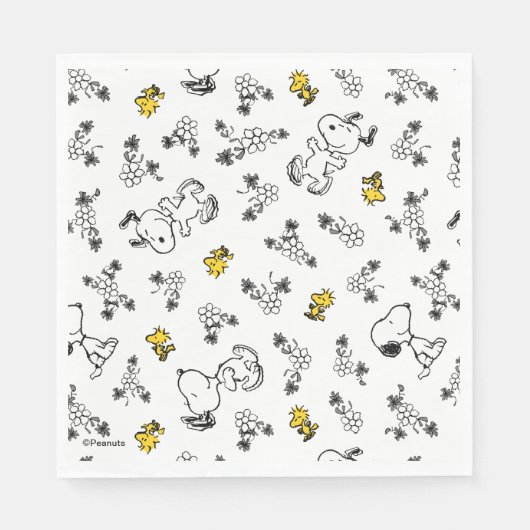 Peanuts | Snoopy & Woodstock B&W Bloempatroon Servet (Voorkant)