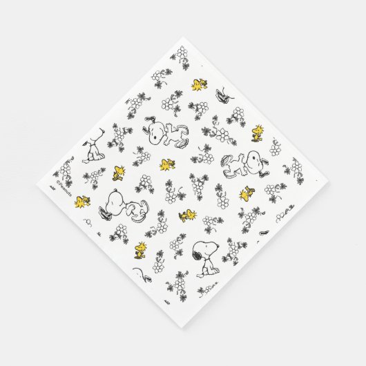 Peanuts | Snoopy & Woodstock B&W Bloempatroon Servet (Hoek)