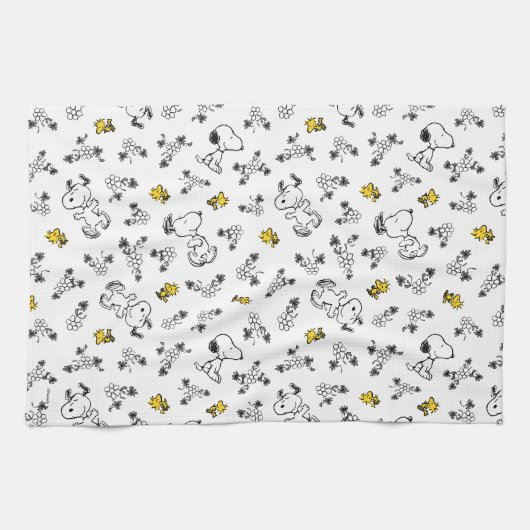 Peanuts | Snoopy & Woodstock B&W Bloempatroon Theedoek (Horizontaal)
