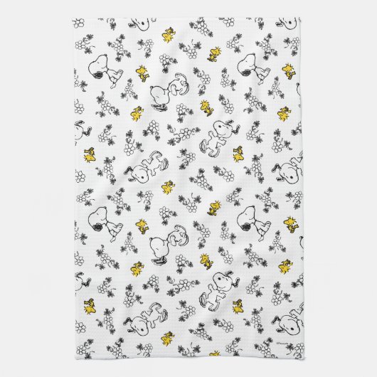 Peanuts | Snoopy & Woodstock B&W Bloempatroon Theedoek (Verticaal)