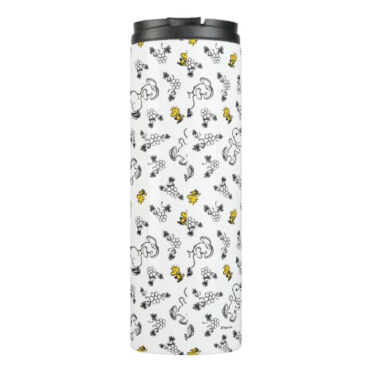 Peanuts | Snoopy & Woodstock B&W Bloempatroon Thermosbeker (Achterkant)
