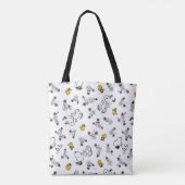Peanuts | Snoopy & Woodstock B&W Bloempatroon Tote Bag (Achterkant)