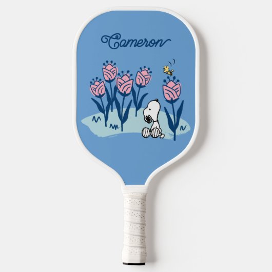 Peanuts Snoopy & Woodstock Bloem | Jouw namen toev Pickleball Paddle (Achterkant)