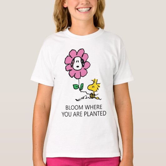 Peanuts | Snoopy & Woodstock Bloem T-shirt (Voorkant)