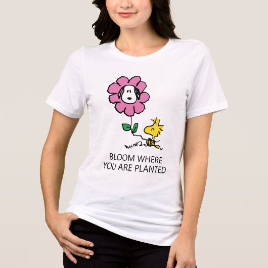 Peanuts | Snoopy & Woodstock Bloem Tri-Blend Shirt (Voorkant)