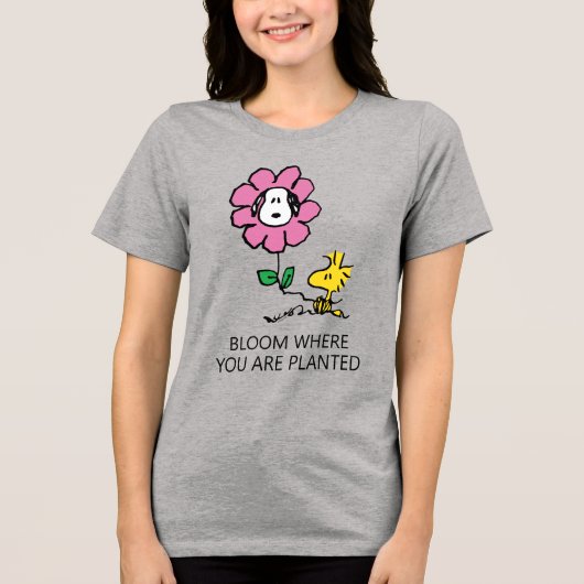 Peanuts | Snoopy & Woodstock Bloem Tri-Blend Shirt (Voorkant)