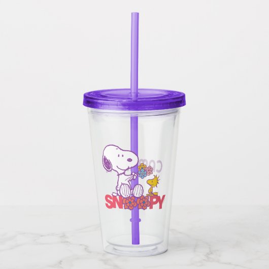 Peanuts | Snoopy & Woodstock Bloemen Acryl Drinkbeker (Voorkant)