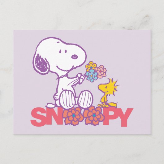 Peanuts | Snoopy & Woodstock Bloemen Briefkaart (Voorkant)