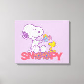 Peanuts | Snoopy & Woodstock Bloemen Canvas Afdruk (Voorkant)