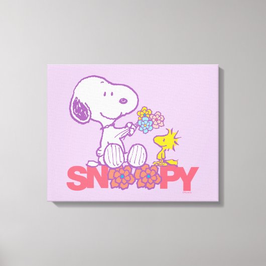 Peanuts | Snoopy & Woodstock Bloemen Canvas Afdruk (Voorkant)
