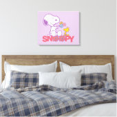 Peanuts | Snoopy & Woodstock Bloemen Canvas Afdruk (Insitu (Slaapkamer))