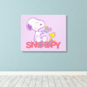 Peanuts | Snoopy & Woodstock Bloemen Canvas Afdruk (Insitu (Houten vloer))