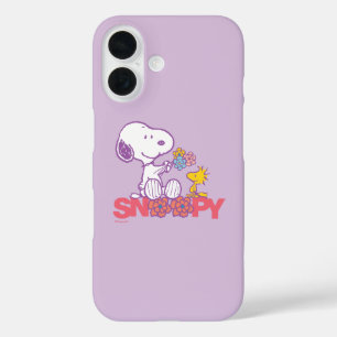 Peanuts Snoopy & Woodstock Bloemen iPhone 16 Hoesje