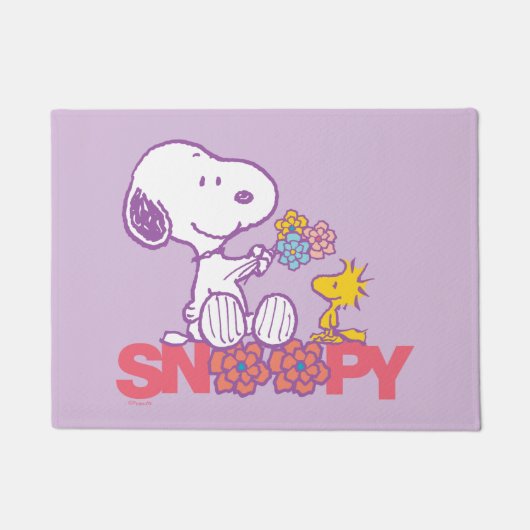 Peanuts | Snoopy & Woodstock Bloemen Deurmat (Voorkant)