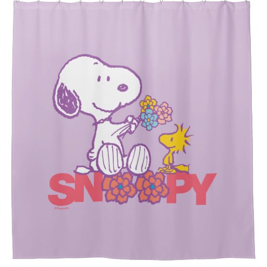 Peanuts | Snoopy & Woodstock Bloemen Douchegordijn (Voorkant)