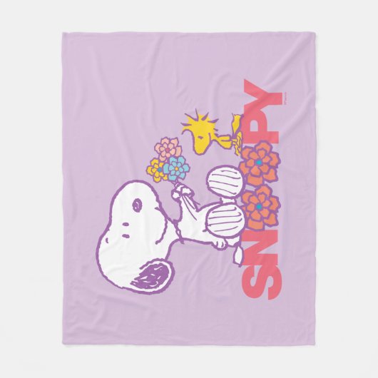 Peanuts | Snoopy & Woodstock Bloemen Fleece Deken (Voorkant)