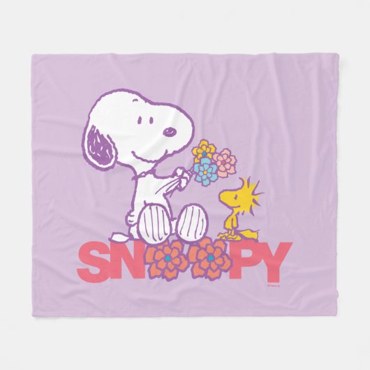Peanuts | Snoopy & Woodstock Bloemen Fleece Deken (Voorkant (Horizontaal))