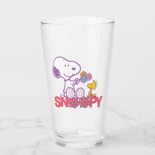 Peanuts | Snoopy & Woodstock Bloemen Glas (Voorkant)