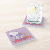 Peanuts | Snoopy & Woodstock Bloemen Glazen Onderzetter (Schuin)