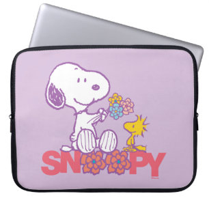 Peanuts Snoopy & Woodstock Bloemen Laptop Sleeve
