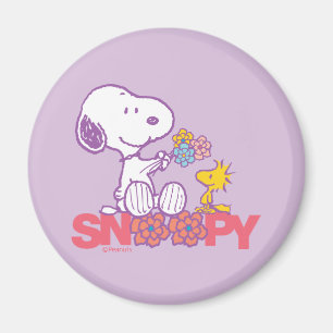 Peanuts   Snoopy & Woodstock Bloemen Magneet