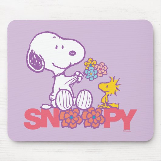 Peanuts | Snoopy & Woodstock Bloemen Muismat (Voorkant)