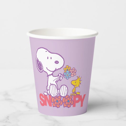 Peanuts | Snoopy & Woodstock Bloemen Papieren Bekers (Voorkant)