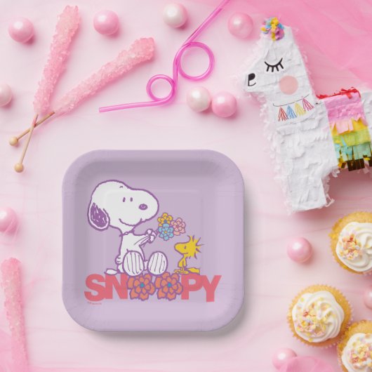 Peanuts | Snoopy & Woodstock Bloemen Papieren Bordje (Feest)