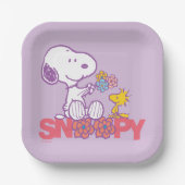 Peanuts | Snoopy & Woodstock Bloemen Papieren Bordje (Voorkant)