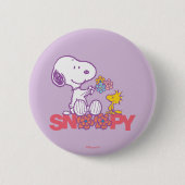 Peanuts | Snoopy & Woodstock Bloemen Ronde Button 5,7 Cm (Voorkant)