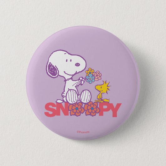 Peanuts | Snoopy & Woodstock Bloemen Ronde Button 5,7 Cm (Voorkant)