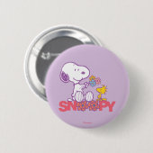 Peanuts | Snoopy & Woodstock Bloemen Ronde Button 5,7 Cm (Voorkant /achterkant)
