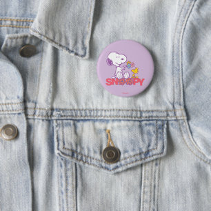 Peanuts   Snoopy & Woodstock Bloemen Ronde Button 5,7 Cm
