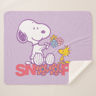 Peanuts   Snoopy & Woodstock Bloemen Sherpa Deken
