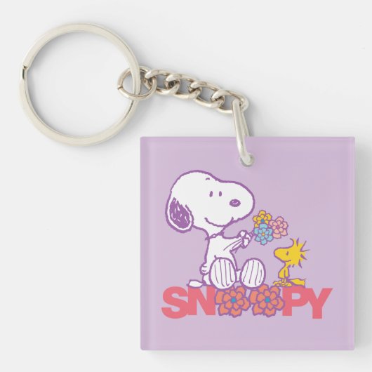 Peanuts | Snoopy & Woodstock Bloemen Sleutelhanger (Voorkant)