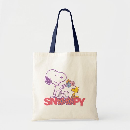 Peanuts | Snoopy & Woodstock Bloemen Tote Bag (Voorkant)